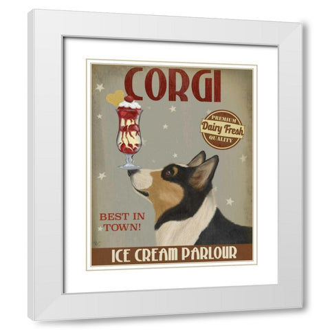 Corgi, Black and Tan, Ice Cream White Modern Wood Framed Art Print with Double Matting by Fab Funky