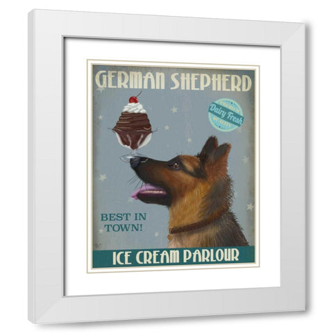 German Shepherd Ice Cream White Modern Wood Framed Art Print with Double Matting by Fab Funky