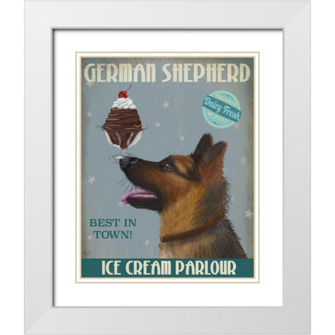 German Shepherd Ice Cream White Modern Wood Framed Art Print with Double Matting by Fab Funky
