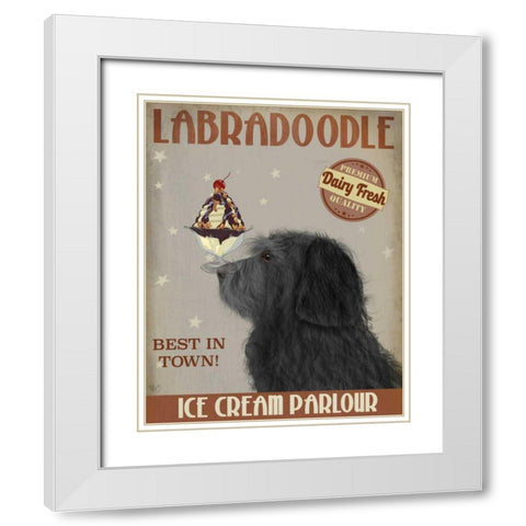 Labradoodle, Black, Ice Cream White Modern Wood Framed Art Print with Double Matting by Fab Funky