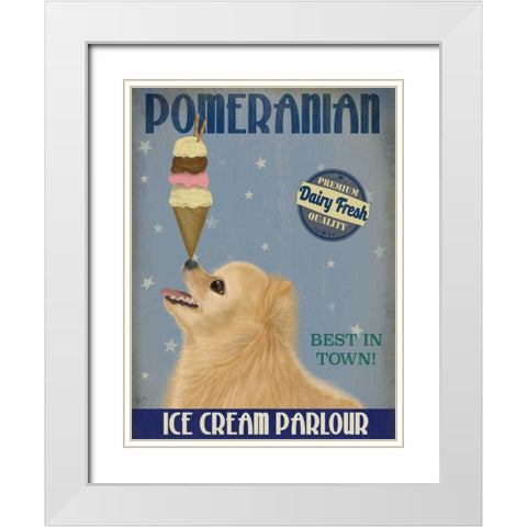 Pomeranian Ice Cream White Modern Wood Framed Art Print with Double Matting by Fab Funky