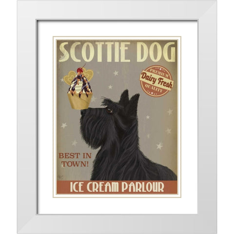 Scottish Terrier Ice Cream White Modern Wood Framed Art Print with Double Matting by Fab Funky