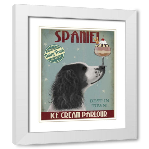 Springer Spaniel, Black and White, Ice Cream White Modern Wood Framed Art Print with Double Matting by Fab Funky