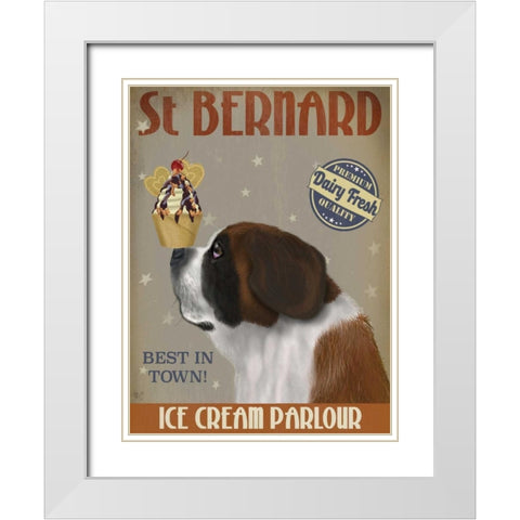 St Bernard Ice Cream White Modern Wood Framed Art Print with Double Matting by Fab Funky