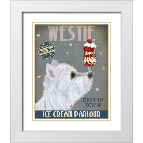 Westie Ice Cream White Modern Wood Framed Art Print with Double Matting by Fab Funky