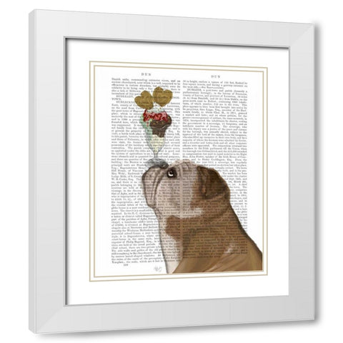 English Bulldog Ice Cream White Modern Wood Framed Art Print with Double Matting by Fab Funky