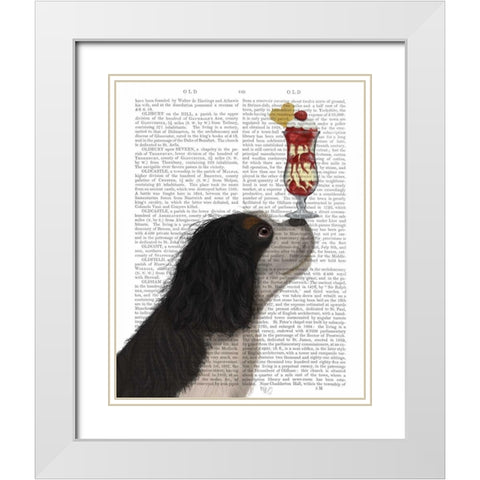 Cavalier King Charles, Black White, Ice Cream White Modern Wood Framed Art Print with Double Matting by Fab Funky