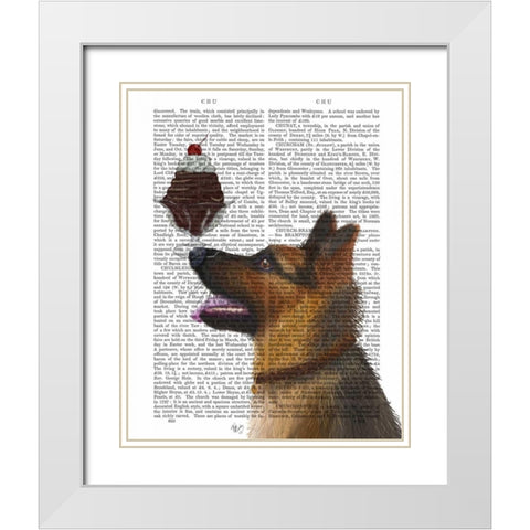 German Shepherd Ice Cream White Modern Wood Framed Art Print with Double Matting by Fab Funky