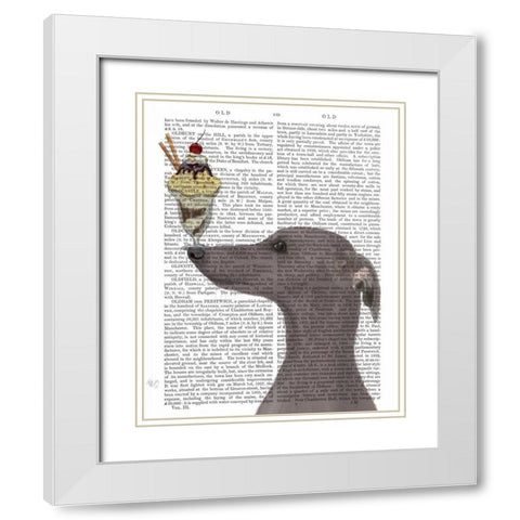 Greyhound, Grey, Ice Cream White Modern Wood Framed Art Print with Double Matting by Fab Funky