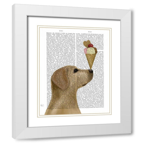Yellow Labrador Ice Cream White Modern Wood Framed Art Print with Double Matting by Fab Funky