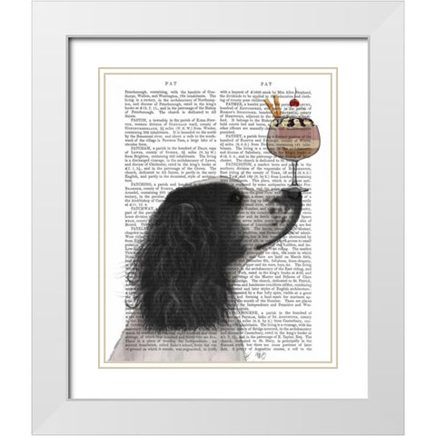 Springer Spaniel, Black and White, Ice Cream White Modern Wood Framed Art Print with Double Matting by Fab Funky
