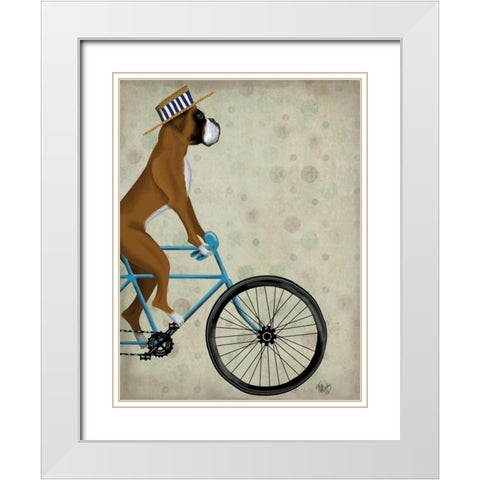 Boxer on Bicycle White Modern Wood Framed Art Print with Double Matting by Fab Funky