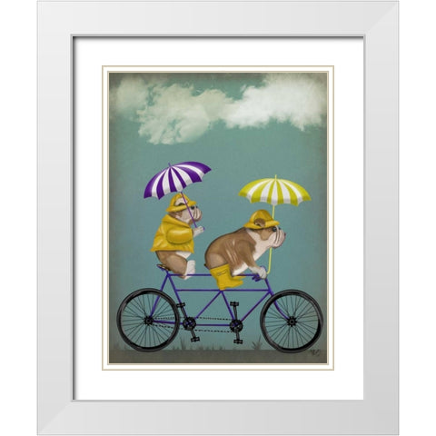 English Bulldog Tandem White Modern Wood Framed Art Print with Double Matting by Fab Funky