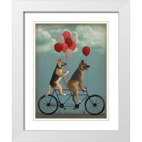 German Shepherd Tandem White Modern Wood Framed Art Print with Double Matting by Fab Funky