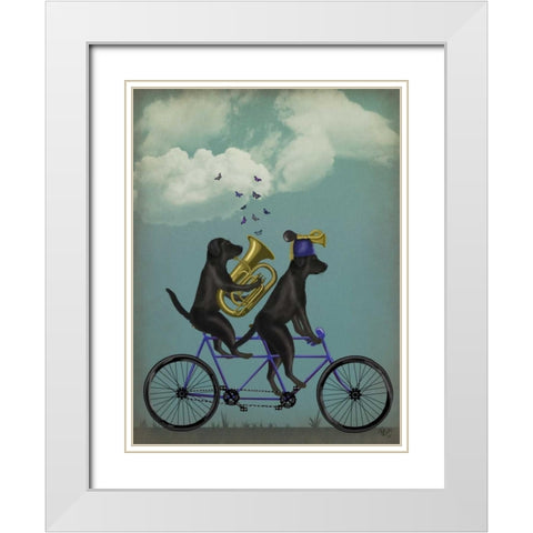 Black Labrador Tandem White Modern Wood Framed Art Print with Double Matting by Fab Funky