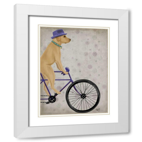 Yellow Labrador on Bicycle White Modern Wood Framed Art Print with Double Matting by Fab Funky