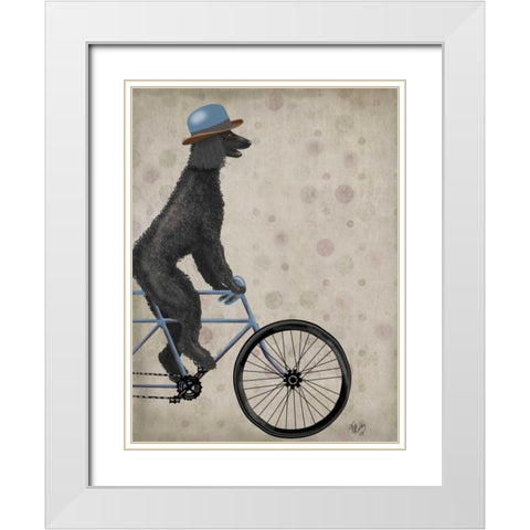Poodle on Bicycle, Black White Modern Wood Framed Art Print with Double Matting by Fab Funky
