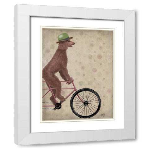 Poodle on Bicycle, Brown White Modern Wood Framed Art Print with Double Matting by Fab Funky