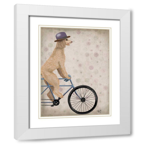 Poodle on Bicycle, Cream White Modern Wood Framed Art Print with Double Matting by Fab Funky