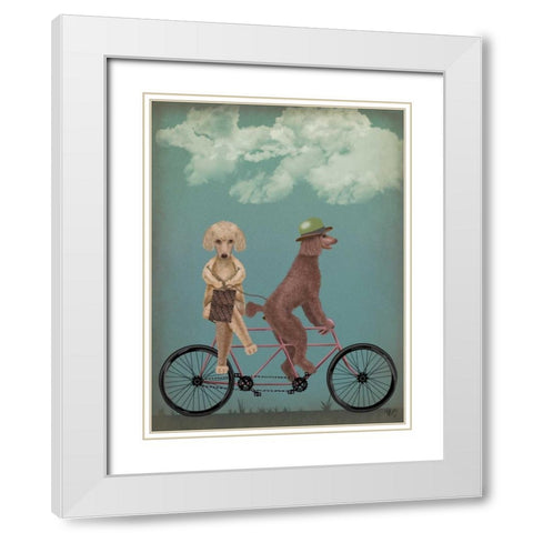 Poodle Tandem White Modern Wood Framed Art Print with Double Matting by Fab Funky