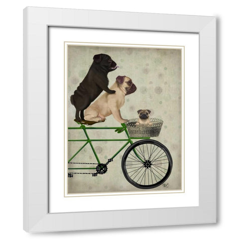 Pugs on Bicycle White Modern Wood Framed Art Print with Double Matting by Fab Funky