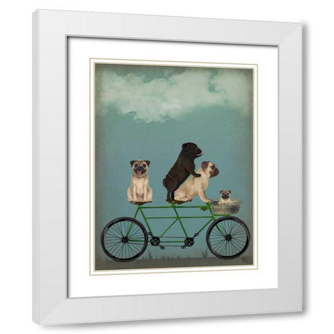 Pug Tandem White Modern Wood Framed Art Print with Double Matting by Fab Funky