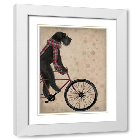 Schnauzer on Bicycle, Black White Modern Wood Framed Art Print with Double Matting by Fab Funky