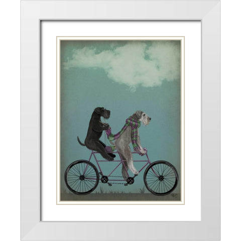 Schnauzer Tandem White Modern Wood Framed Art Print with Double Matting by Fab Funky