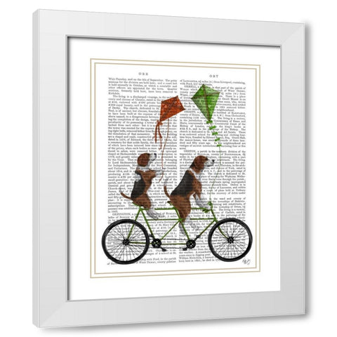 Beagle Tandem White Modern Wood Framed Art Print with Double Matting by Fab Funky