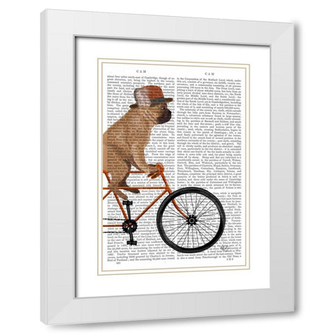 French Bulldog on Bicycle White Modern Wood Framed Art Print with Double Matting by Fab Funky