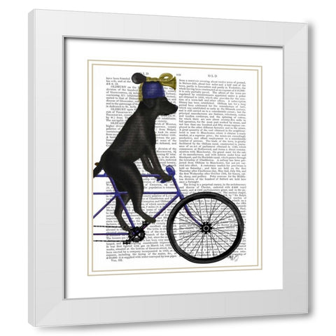 Black Labrador on Bicycle White Modern Wood Framed Art Print with Double Matting by Fab Funky