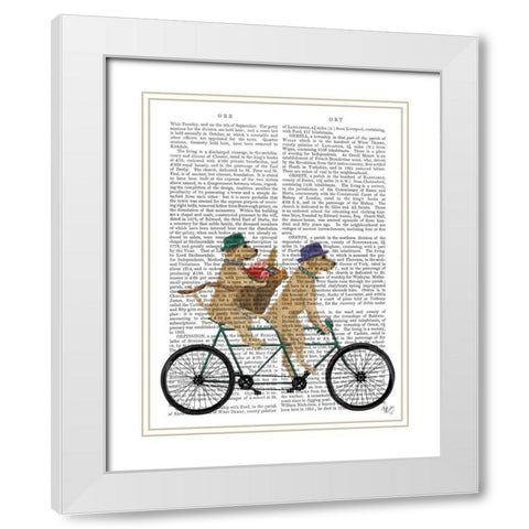 Yellow Labrador Tandem White Modern Wood Framed Art Print with Double Matting by Fab Funky