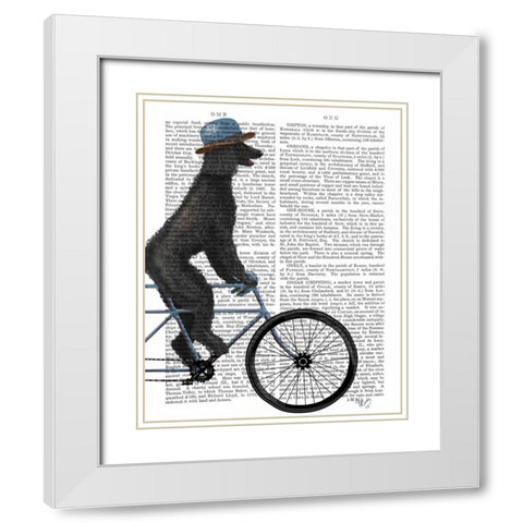Poodle on Bicycle, Black White Modern Wood Framed Art Print with Double Matting by Fab Funky