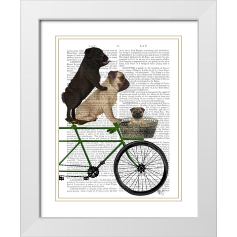 Pugs on Bicycle White Modern Wood Framed Art Print with Double Matting by Fab Funky