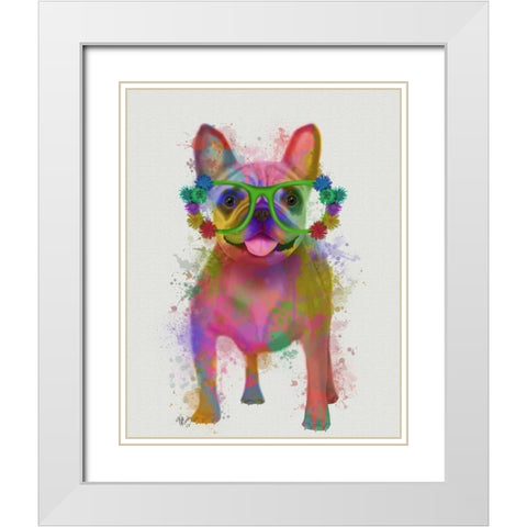 Rainbow Splash French Bulldog, Full White Modern Wood Framed Art Print with Double Matting by Fab Funky