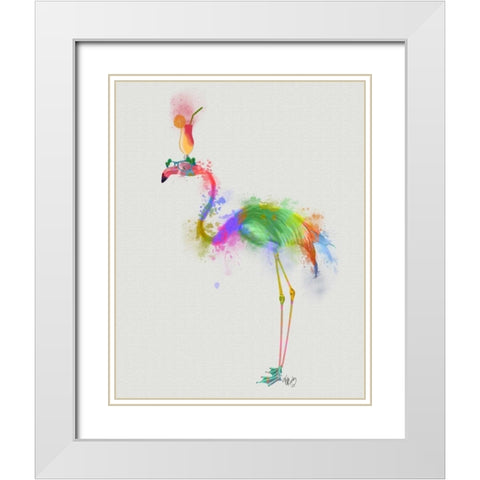 Rainbow Splash Flamingo 1 White Modern Wood Framed Art Print with Double Matting by Fab Funky