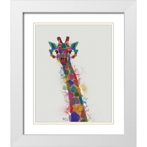 Rainbow Splash Giraffe 1 White Modern Wood Framed Art Print with Double Matting by Fab Funky