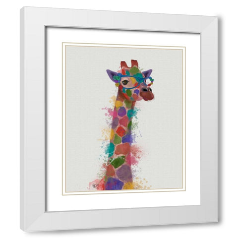 Rainbow Splash Giraffe 2 White Modern Wood Framed Art Print with Double Matting by Fab Funky