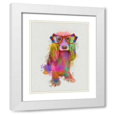 Rainbow Splash Cocker Spaniel, Full White Modern Wood Framed Art Print with Double Matting by Fab Funky