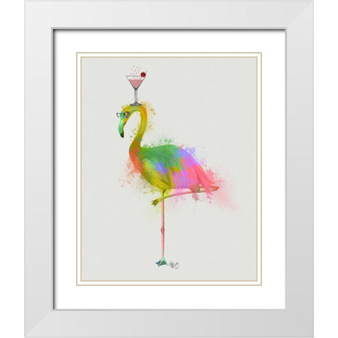 Rainbow Splash Flamingo 2 White Modern Wood Framed Art Print with Double Matting by Fab Funky