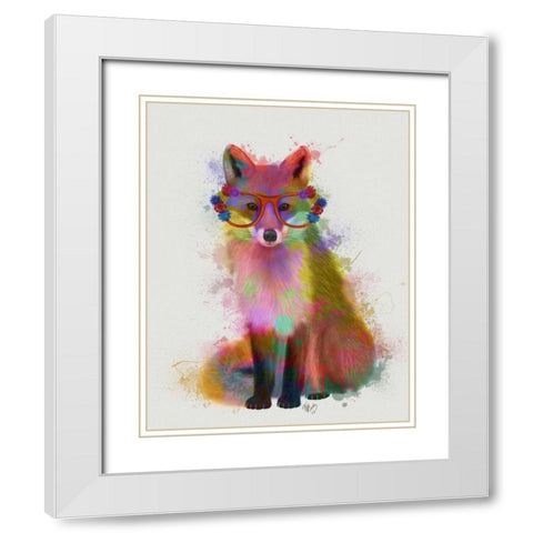 Rainbow Splash Fox 2 White Modern Wood Framed Art Print with Double Matting by Fab Funky
