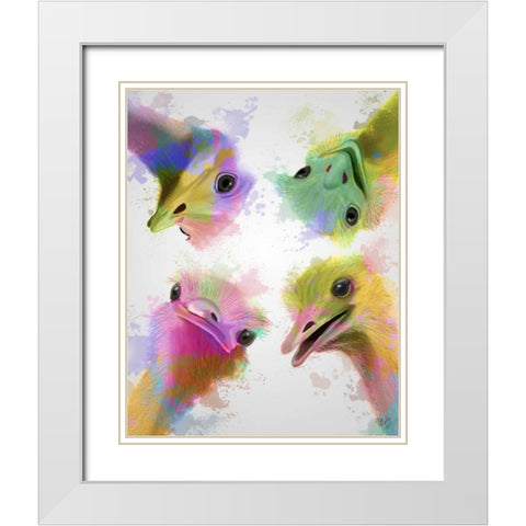 Rainbow Splash Four Ostriches White Modern Wood Framed Art Print with Double Matting by Fab Funky