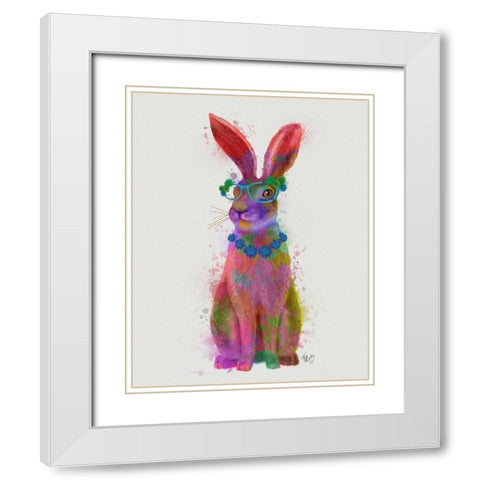 Rainbow Splash Rabbit 2, Full White Modern Wood Framed Art Print with Double Matting by Fab Funky