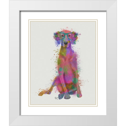 Rainbow Splash Weimaraner, Full White Modern Wood Framed Art Print with Double Matting by Fab Funky