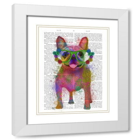 Rainbow Splash French Bulldog, Full White Modern Wood Framed Art Print with Double Matting by Fab Funky