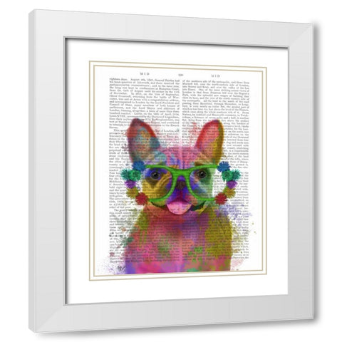 Rainbow Splash French Bulldog, Portrait White Modern Wood Framed Art Print with Double Matting by Fab Funky