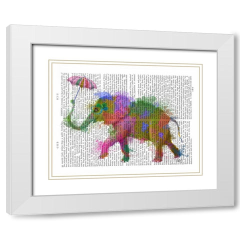 Rainbow Splash Elephant White Modern Wood Framed Art Print with Double Matting by Fab Funky
