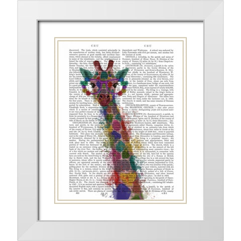 Rainbow Splash Giraffe 1 White Modern Wood Framed Art Print with Double Matting by Fab Funky