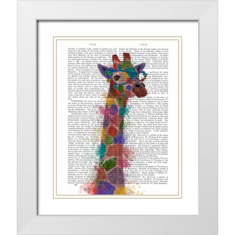 Rainbow Splash Giraffe 2 White Modern Wood Framed Art Print with Double Matting by Fab Funky