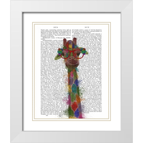 Rainbow Splash Giraffe 3 White Modern Wood Framed Art Print with Double Matting by Fab Funky